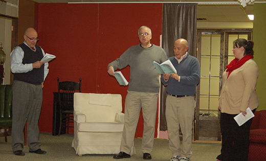 Cast members rehearse “Here Come the Brides” Jan. 9 at Mater Ecclesiae, Berlin.

Photo by Peter G. Sánchez