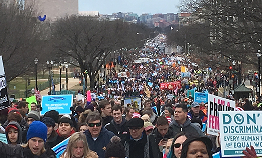 Pro-life advocates make their way toward the U.S. Supreme Court Jan. 27 during the annual March for Life in Washington.

Photo by Mike Walsh