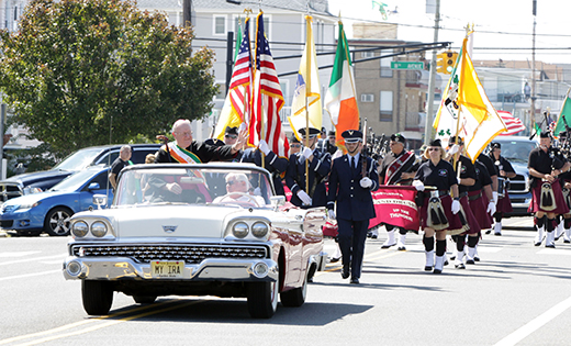 Bishop Dennis Sullivan, as Grand Marshal, waves to people on Surf Avenue in North Wildwood during the parade at the end of the Irish Fall Festival on Sept. 24. The event is the largest Irish festival on the East Coast.

Photo by Mike Walsh