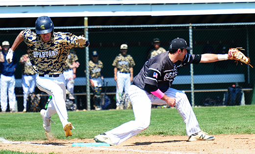 At the end of last month, Bishop Eustace Prep (Pennsauken) defeated Holy Spirit (Absecon) 5-1 in a Coaches vs. Cancer Tournament among high school baseball teams, taking place in Linwood. Above, Holy Spirit’s Vincent Letizia is safe at first after a late throw.

Photo by Alan M. Dumoff