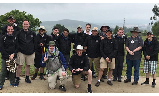 Father Michael Romano, vocations director, Father Adam Cichoski and seminarians on the Camino de Santiago.