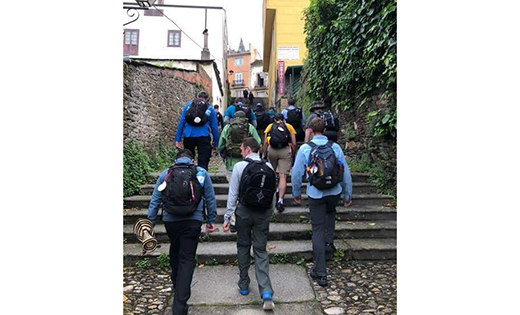 Seminarians walk a part of the Camino de Santiago.