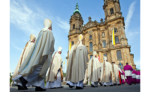 Bavarian bishops walk in procession to the Basilica of the Fourteen Holy Helpers near Bad Staffelstein, Germany, in this 2012 photo.

(CNS photo/Daniel Karmann, EPA)