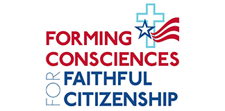 This logo appears on materials, study guides and videos related to the U.S. bishops' quadrennial "Faithful Citizenship" document that provides guidance to Catholic voters during a presidential election year. (CNS)