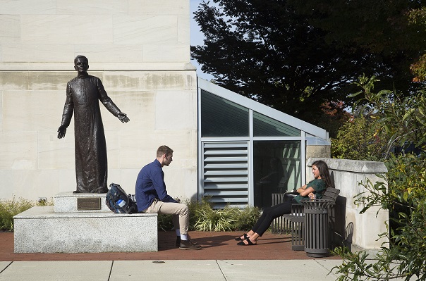 Students are seen on campus at The Catholic University of America in Washington Oct. 20, 2020. (CNS photo/Tyler Orsburn)