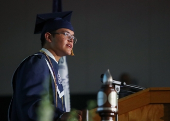 Gareth Macdonald delivers the farewell address during Saint Augustine Preparatory School’s commencement on May 21.