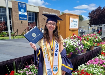 Courtesy photos
Rebecca Arcuri smiles following her graduation from Rowan College of South Jersey with an associate degree. She took part in Rowan’s High School Option Program, an initiative that allows high schoolers to take college courses online, while enrolled at Wildwood Catholic Academy.
