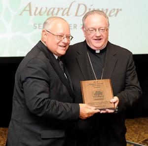 Bishop Dennis Sullivan presents the Catholic Charities’ Justice For All 2014 organizational ACTION award to Andy Lipenta, State Deputy of the Knights of Columbus, who accepted the award on behalf of the New Jersey state Knights of Columbus; Patricia Bivins, Virginia Brannigan and Kathryn Noble with Kevin Hickey, executive director of Catholic Charities, who presented “The Troops” with the individual ACTION award.  Photos by Alan M. Dumoff, more photos ccdphotolibrary.smugmug.com 