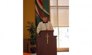 Seminarian Adam Cichoski speaks at Christ Our Light Parish in Cherry Hill on Nov. 9. Photo by James A. McBride 