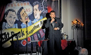 Johnny Petillo, as Dean Martin, sings during a performance of “The Rat Pack Together Again” Nov. 22 at Greenview Inn at Eastlyn Country Club, Vineland. Sponsored by St. Padre Pio Parish, the event also featured Geno Monroe as Sammy Davis Jr. and Tony Sands as Frank Sinatra. 