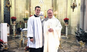 Bishop Dennis Sullivan poses for a photo with Joshua Nevitt, a seminarian for the Diocese of Camden, in Rome on Jan. 1. Nevitt is studying at the Pontifical North American College in Rome.