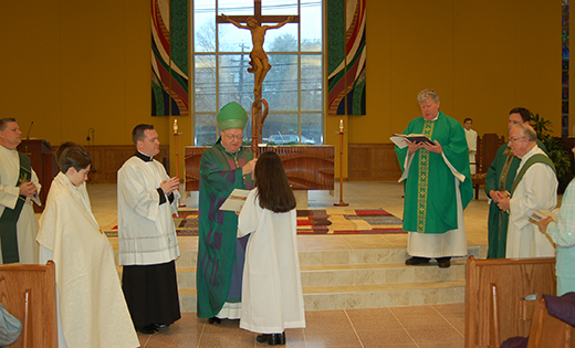 Bishop Dennis Sullivan leads a Eucharistic Celebration Jan. 18 at Christ Our Light Parish, Cherry Hill, and blesses the church’s renovated sanctuary, which created a more inviting atmosphere, complete with a  state-of-the-art sound system and new pew design.