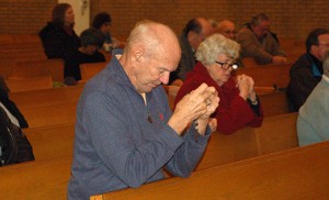 Pro-lifers pray at the Diocese of Camden Respect Life Mass Jan. 22 at St. Lawrence Church, Our Lady of Guadalupe, Lindenwold. Father Joseph Capella, pastor, celebrated the Mass. See full March for Life coverage above. Photo by Peter G. Sánchez 