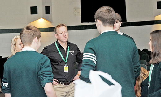 Pen Farthing, a former sergeant in the Royal Marines and founder of Nowzad Dogs and Soldiers’ Animal Companions Fund, meets with students of Camden Catholic High School, Cherry Hill, on Feb. 23.

Photo by Alan M. Dumoff