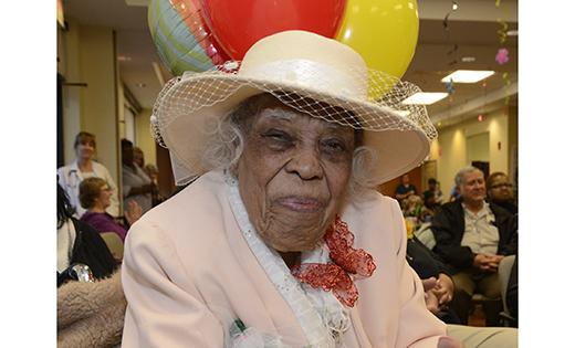 Camden resident and Jamaica native Anna Scott, a participant at LIFE at Lourdes — a program that assists elders to live safely at home while providing them with a team of healthcare experts —recently celebrated her 100th birthday with friends and LIFE at Lourdes co-participants and staff. Scott, who enjoys writing poetry, sewing and faith-based activities, enjoyed a celebration that included a prayer service, poetry readings, and a drummer from a steel band.