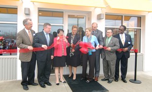 On April 17 Cathedral Kitchen held a ribbon-cutting and open house for its new Café, which is set to open for business on May 12. The café is next to the 1514 Federal Street location of the kitchen and will seat 36. From Tuesday-Friday, 11:30 a.m.-2 p.m., the café will serve hot and cold sandwiches, soups, and salads. The eatery will also be available for corporate meetings and catered events, and a rooftop garden will provide fresh produce and herbs. Cutting the ribbon in front of the CK Café on April 17 were Jim Ehret, Ehret Construction Company; Bill Moen, Southern New Jersey representative for Sen. Cory Booker; Karen Talarico, executive director of the Cathedral Kitchen; Dana Redd, Mayor of Camden; Donna Siegel, board president of Cathedral Kitchen; James T. Plousis, chairman of the New Jersey State Parole Board; and New Jersey State Assemblymen Angel Fuentes and Gilbert “Whip” Wilson. Photo by James A. McBride