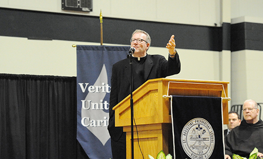 Father Robert Barron gives a presentation on St. Augustine and the New Evangelization at St. Augustine Preparatory School, Richland, on April 28.
Photo by Alan M. Dumoff, more photos ccdphotolibrary.smugmug.com