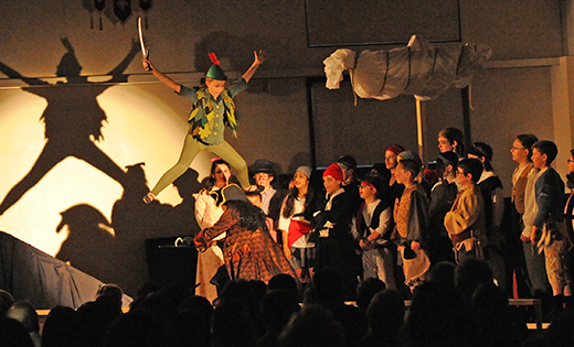Taryn Hedley, as the boy from Neverland, dodges Captain Hook (Makayla Brennan) and flies across the Assumption Regional School stage in the Galloway school’s production of Disney’s Peter Pan Jr. on April 17.

Photo by Alan M. Dumoff, ccdphotolibrary.smugmug.com