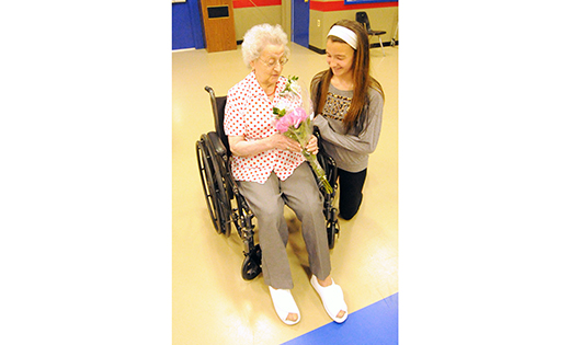 The Pen Pal Club of St. Michael the Archangel Elementary School in Clayton held a luncheon for their Senior Pen Pals Club on May 8, bringing together fourth, fifth and sixth graders with the senior citizens that they have been corresponding with throughout the year.  The students read poems, sang songs, and danced for their guests. In photo, senior Clara Mirenda with her pen pal, 11 year-old Savanna Snyder.

Photo by Alan M. Dumoff