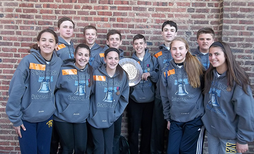 St. Rose of Lima, Haddon Heights, boys’ track team won the Camden Diocese 4 x 100 meters relay event at the Penn Relays on April 24, with a time of 51.69. Team members are Aidan Deeck, Luke VanAuken, Chris Knapp and Shane Slack with alternates Rob Schuhl and Mike Robinson. The girls’ team, above, of Katherine Soanes, Colleen Crawford, Amanda Mascolo and Julia Bruno with alternate Isabella Garcia took third place and bronze medals with a time of 57.57.