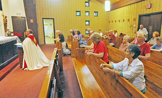 Father Christopher T. Mann, parochial vicar at Infant Jesus Parish, Woodbury Heights, leads a “patriotic rosary” during Holy Hour on July 4, the final day of the U.S. bishops’ Fortnight for Freedom campaign. The fortnight is a two-week period of prayer, education and advocacy focused on the role of faith in public life and the preservation of religious liberty rights. This year the theme of the national observance, held June 21 to July 4, was “Freedom to Bear Witness.”

Photo by Alan M. Dumoff, more photos ccdphotolibrary.smugmug.com