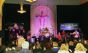 Joe Kelso of Brigantine decided to start the Christian rock group Moment of Truth while recovering from a fall that broke his neck and injured his spinal cord. Above, the group in concert.