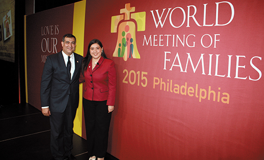 Kathia y Andrés Arango, dos prominentes líderes católicos hispanos locales, dan una conferencia en el Congreso del Encuentro Mundial de las Familias del 2015 en el Centro de Convenciones de Philadelphia del 22 al 25 de septiembre.

Kathia and Andres Arango, two prominent local leaders for Hispanic Catholics, gave a presentation at the World Meetings of Families 2015 Congress at the Philadelphia Convention Center, Philadelphia, Sept. 22-25.