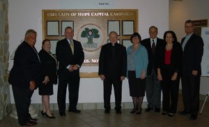Our Lady of Hope Parish, Blackwood, recently raised $1,225,000, representing 93 percent of their Capital Campaign goal of $1.3 million. The money paid down the parish debt and helped in repairing the interior and exteriors of St. Agnes and St. Jude churches. Pictured are the parish leadership group, consisting of John Colaianni, Jr., Linda DiSabatino, David Harkins, Father Mark Cavagnaro, pastor, Tammy Carbone Tumolo, Anthony D’Orazio, Theresa Colazzio and Frank Brandis. Photo by James A. McBride