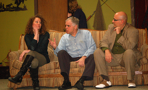 Gil Scutti (Uncle George) sits between couple Stephanie Smaldore (Gloria Shumway) and Anthony Ciro (Andrew Shumway), with Abigail Hasson (Joanne Bryant) behind them, during rehearsal for the play “The Money in Uncle George’s Suitcase” last Monday night at Mater Ecclesiae, Berlin.

Photo by Peter G. Sánchez