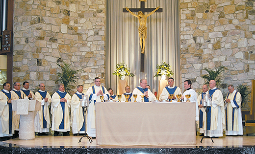 Bishop Dennis Sullivan, Bishop-elect James F. Checchio and priests of the Diocese of Camden celebrate the Chrism Mass at Saint Agnes Church, Our Lady of Hope Parish, Blackwood, on March 22.

Photo by James A. McBride