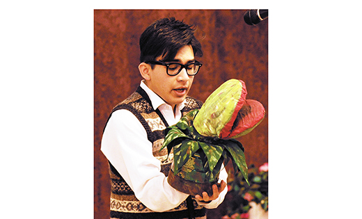 Enzo Ronchi (Seymour) with the villainous Audrey 2, during Holy Spirit High School, Absecon’s performance of “Little Shop of Horrors” at Seashore Gardens in Galloway Township earlier this month. The school received assistance to perform at the nursing home from the Schultz-Hill Foundation. which provides funding for organizations to entertain in locations where people might not otherwise be able to enjoy the arts.