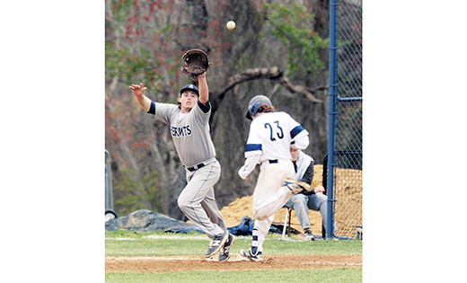 On April 27 in boys’ high school baseball, the visiting Saint Augustine Prep Hermits (Richland) defeated the Holy Spirit Spartans 3-1, in Absecon.  Above, a Spartan reaches first after the Hermits’ first baseman misses a high throw.

Photo by Alan M. Dumoff, more photos, ccdphotolibrary.smugmug.com