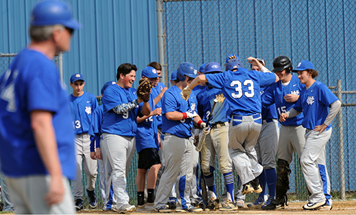 In Hammonton on April 27, the home team Saint Joseph Wildcats defeated the Wildwood Catholic Crusaders by a score of 8-5 in boys’ high school baseball. Above, the Crusaders’ Fred Spiewak (33) is congratulated by his teammates after his two-run homer.

Photo by Alan M. Dumoff, more photos, ccdphotolibrary.smugmug.com