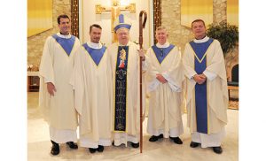 Bishop Sullivan with priests celebrating their 25th Jubilee: Father Matthew Hillyard, OSFS; Father Jaromir Michalak; Father Michael Coffey; and Father Piotr Szamocki.