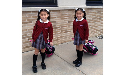 Twins Dianna and Jailyn Perez are enrolled at Saint John Paul II School in Stratford.