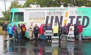 South Jersey faithful stand in front of the 40 Days for Life Bus in Cherry Hill on the afternoon of Sept. 29. Braving the cold and rain, pro-lifers prayed for an end to abortion in front of the Cherry Hill Women’s Clinic, and were joined by Steve Karlen, director of North American Campaigns for the 40 Days for Life.  All signed their names on the giant map on the side of the bus, affirming their commitment to protect and pray for all life. Karlen and the 40 Days for Life Bus are in the midst of a national campaign that will hit all 50 states, ending on Nov. 6. The Cherry Hill stop was the second day of their journey.