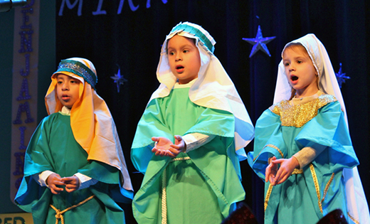 Bishop Schad Regional School students portray shepherds during the school’s production of “Miracle on Bethlehem Street,” at the Landis Theater in Vineland on Dec 14.