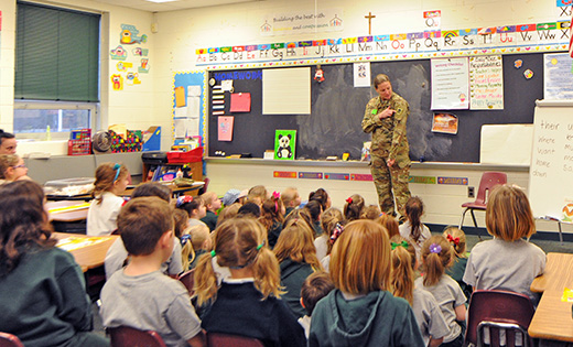 Photo by Alan M. Dumoff

Speakers from the Army, Navy and Marines visited Bishop McHugh Regional Catholic School, Cape May Court House, on Jan. 29. Above, Christine Czaja (A wing), U.S. Army Chief Warrent Office 2 speaks to the children.