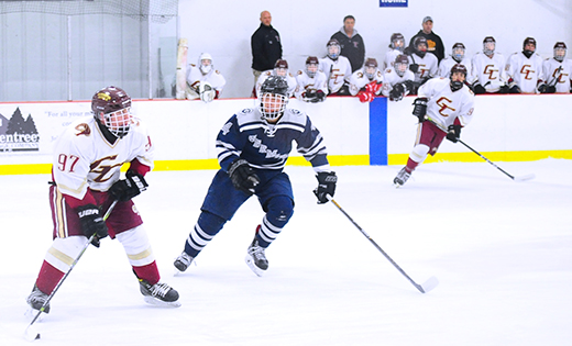 In high school boys’ ice hockey, Gloucester Catholic defeated visiting Saint Augustine Prep 3-1 at Hollydell Ice Arena on Feb. 26.  Left, Gloucester Catholic’s Brendan Milliken (97) takes control of the puck.

Photo by Alan M. Dumoff