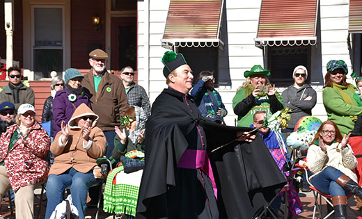 On Sunday, March 4, Gloucester City celebrated with a Saint Patrick’s Day Parade. Before the parade there was an opening ceremony and Mass at Saint Mary Church. Clockwise from top: Msgr. William Hodge, pastor of Saint Mary Parish, Gloucester, marches down Monmouth Street.