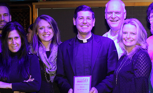 Photo by Mike Walsh
Celebrating with Father Jon Thomas as he accepted Atlantic City’s Top 40 Under 40 honor at the Borgata were parishioners Maria Lacca, Betsy Fenwick, and Margaret Steadman; and Don Guardian, former Mayor of Atlantic City.