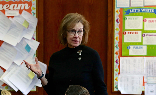 Photo by Debbie Troy -- 
Cathy O’Brien says the revised English/language arts curriculum, which she helped design, “has made me pause, be more thoughtful about the process.”