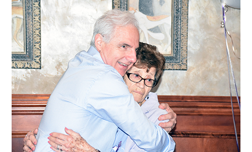 On May 5, Nina Riverso celebrated 100 years of life at Filomena’s in Berlin, joined by her family from New Jersey, Philadelphia, and New York. Above, Riverso, a parishioner of Williamstown’s Our Lady of Peace Parish, with son Frank.

Photo by James A. McBride