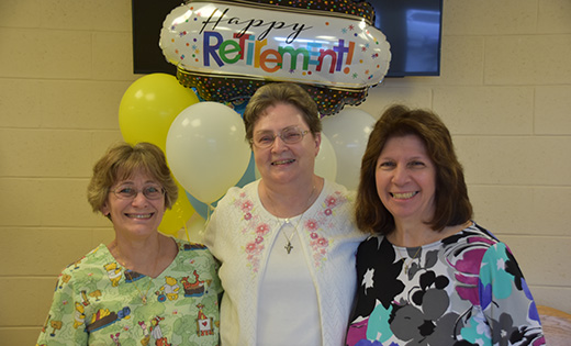 Photo by James A. McBride

Our Lady of Hope School, Blackwood, at the end of this year says farewell to Sister Paula Randow, who has been principal for 26 years; Debbie Bigos, left, who has been school nurse for 20 years, and Rose Shustack, who has taught language arts for 39 years.