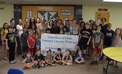 Dr. Bernadette Janis, teachers, and K-8 students from Saint Rose of Lima’s Summer Literacy Program celebrate another fun summer in Haddon Heights. For 15 years, the program has taught reading and writing to the youth every Tuesday.