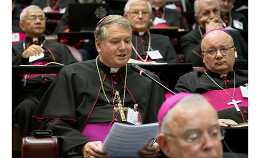 CNS photo/Vatican Media


Archbishop Anthony Fisher of Sydney gives his speech at a session of the Synod of Bishops on young people, the faith and vocational discernment at the Vatican Oct. 4. Archbishop Fisher in his speech apologized to young people for “the shameful deeds” of some clergy.
