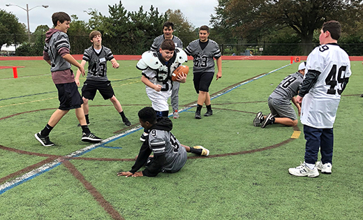 Bishop Eustace Preparatory School, Pennsauken, cheerleaders, athletes and band members worked with children with cognitive and/or physical impairments to give them a full game day experience on Oct. 6, the school’s Victory Day.