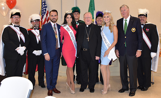 On Oct. 7 Bishop Dennis Sullivan celebrated Columbus Day Mass at Atlantic City’s Parish of Saint Monica and received the Christopher Columbus Humanitarian Award, given by the Columbus Day Committee of Atlantic City. As well, the Knights were recognized with their work by the Equestrian Order of the Knights and Ladies of the Holy Sepulchre of Jerusalem. With the bishop and Knights of Columbus are Christopher Simonetti, KHS; Avery Wythe, Miss Atlantic County; Julia Magill, Miss Columbus Day; and Reggie Beckett, Past Vice Supreme Master, and from Santa Maria Council 1443 in Haddon Township.

Photo by James A. McBride