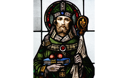 St. Nicholas is depicted in a stained-glass window at Blessed Sacrament Church in Bolton Landing, N.Y. St. Nicholas -- a fourth-century bishop from the region of modern-day Turkey, was well known for his generosity.

(CNS photo/Gregory A. Shemitz)