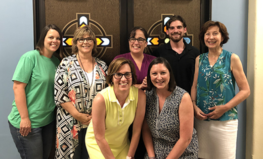 This small group of enrollment and advancement professionals met at Saint Rose of Lima School, Haddon Heights. Front row: Kathy O’Callaghan, Saint Peter School, Merchantville; Barbara Hertline, Resurrection School, Cherry Hill. Back row: Melissa Chesebro, Our Lady of Mt. Carmel School, Berlin; Nancy Dixon, Saint Vincent de Paul School, Mays Landing; Fran Watson, Saint Rose of Lima School; Joe Regina, Good Shepherd School, Collingswood; Rosemary Schamp, Office of Catholic Schools.